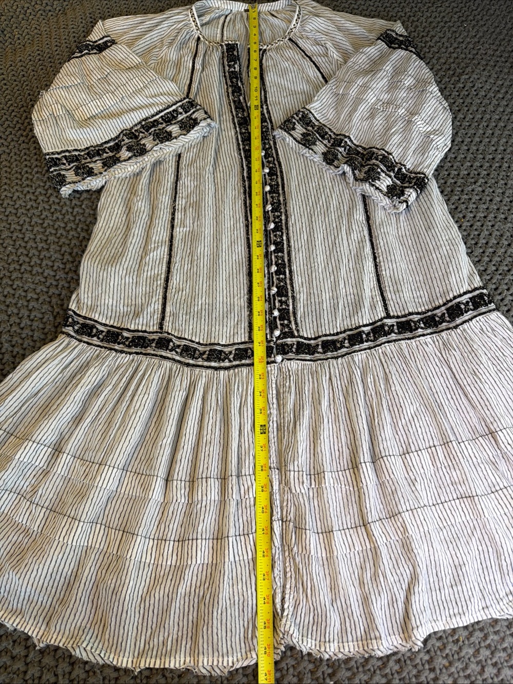 Free People Vagabond Cotton White & Black Embroidered Tunic Women Sz L Bohemian - Picture 7 of 13